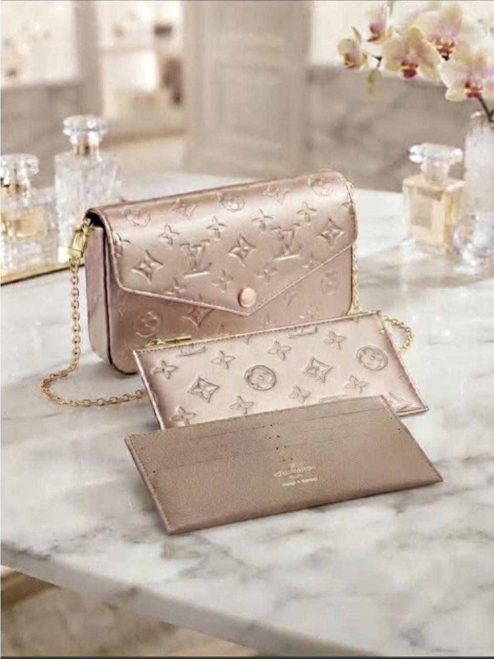 Metallic Champagne/Rose Gold/Blush Shoulder Bag with Two Matching Inserts